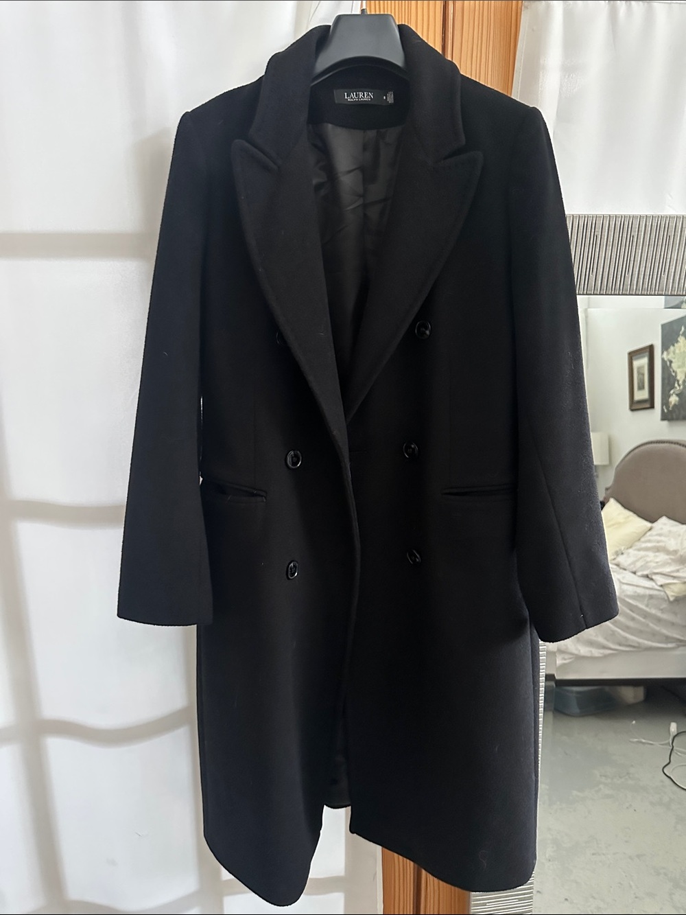 NWOT Lauren Ralph Lauren Black Double-Breasted Wool Coat